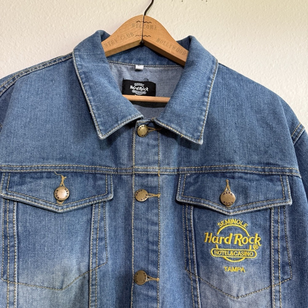 Seminole Hard Rock Hotel Casino Adult Size Large Jean Jacket Denim Trucker Tampa - Picture 2 of 8